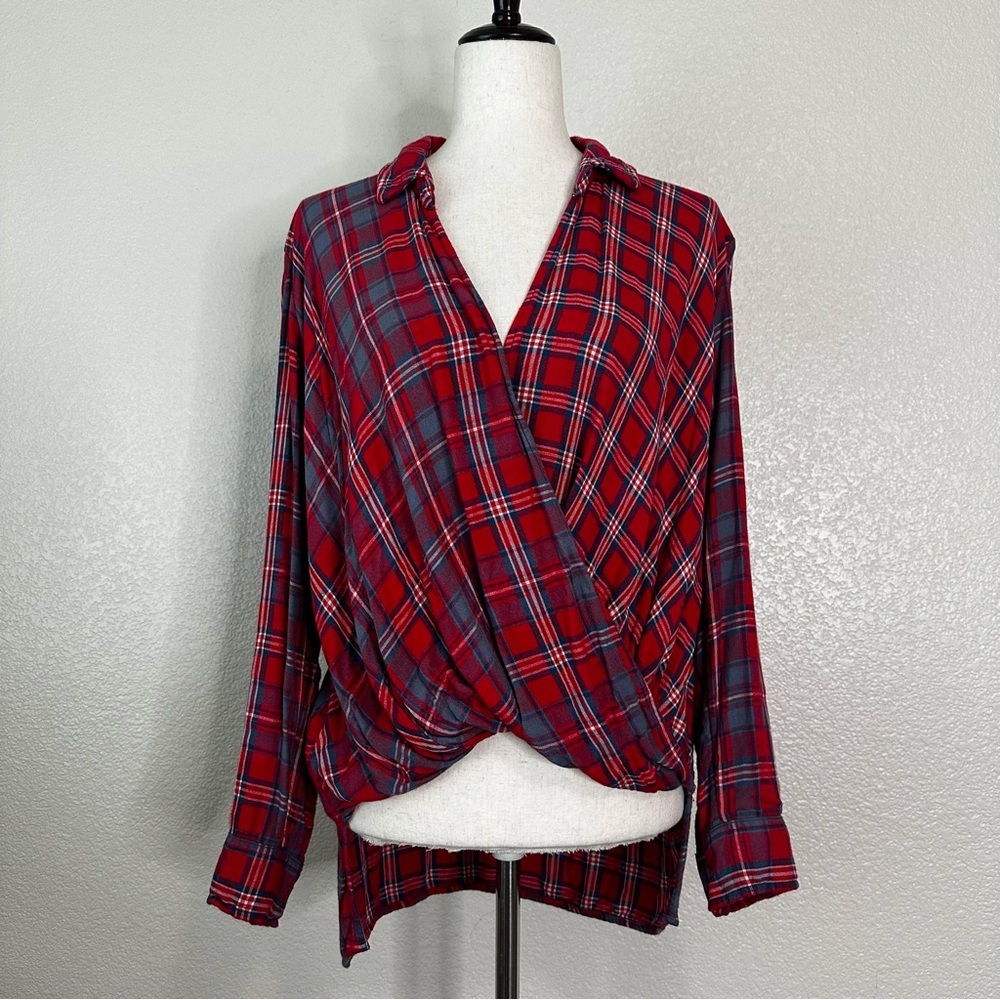 Abercrombie & Fitch Red Plaid Flannel Long Sleeves Wrap Shirt, Sz Small